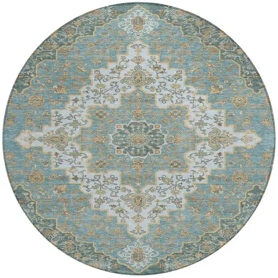 8' Teal Blue And Sky Blue Round Medallion Washable Indoor Outdoor Area Rug Photo 4
