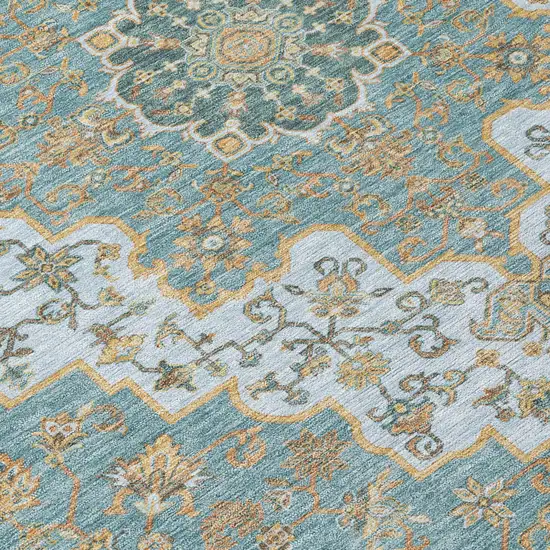 8' Teal Blue And Sky Blue Round Medallion Washable Indoor Outdoor Area Rug Photo 6