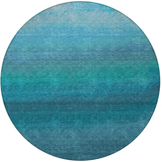 8' Teal Blue And Sky Blue Round Ombre Washable Indoor Outdoor Area Rug Photo 3