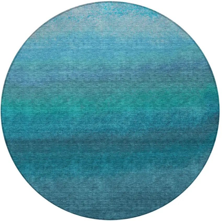 8' Teal Blue And Sky Blue Round Ombre Washable Indoor Outdoor Area Rug Photo 3
