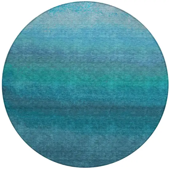 8' Teal Blue And Sky Blue Round Ombre Washable Indoor Outdoor Area Rug Photo 1