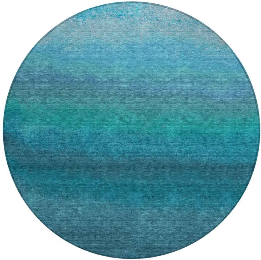 8' Teal Blue And Sky Blue Round Ombre Washable Indoor Outdoor Area Rug Photo 1
