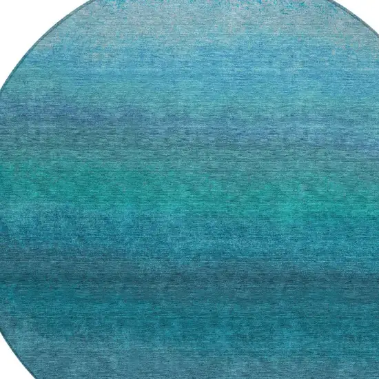 8' Teal Blue And Sky Blue Round Ombre Washable Indoor Outdoor Area Rug Photo 7