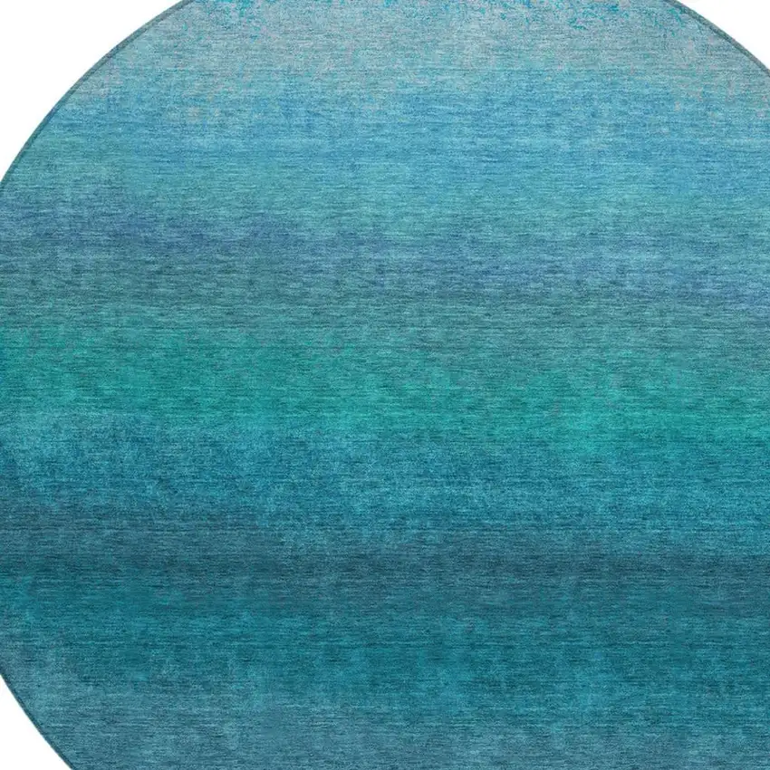 8' Teal Blue And Sky Blue Round Ombre Washable Indoor Outdoor Area Rug Photo 7