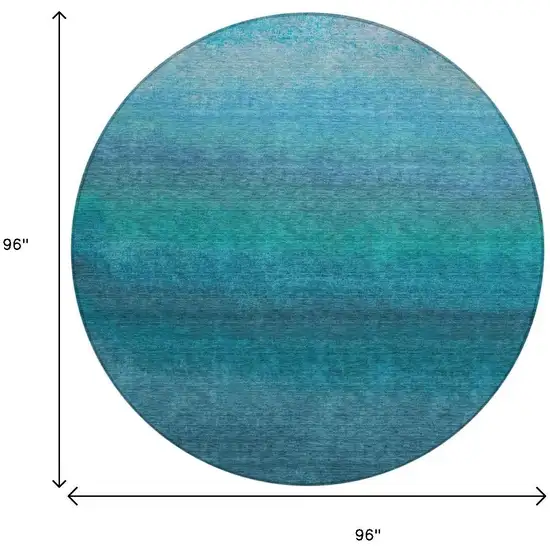 8' Teal Blue And Sky Blue Round Ombre Washable Indoor Outdoor Area Rug Photo 8