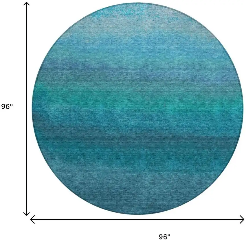 8' Teal Blue And Sky Blue Round Ombre Washable Indoor Outdoor Area Rug Photo 8