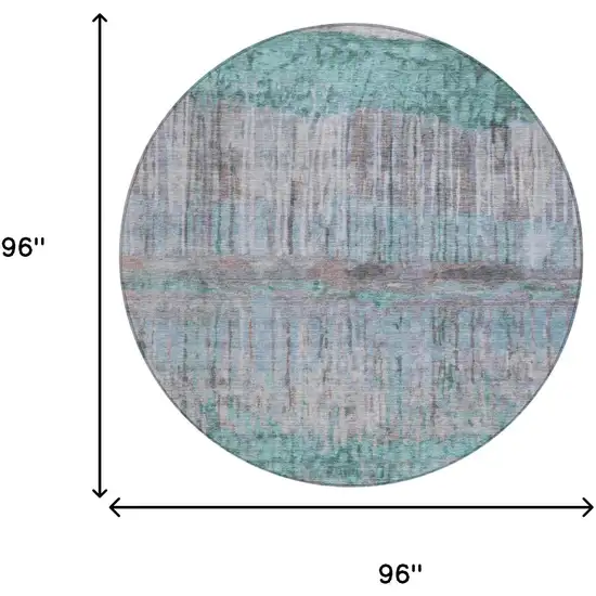 8' Teal Blue And Taupe Round Abstract Washable Indoor Outdoor Area Rug Photo 8