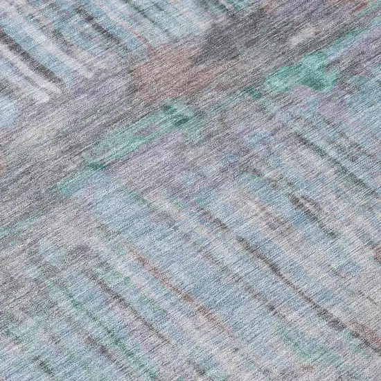 8' Teal Blue And Taupe Round Abstract Washable Indoor Outdoor Area Rug Photo 7