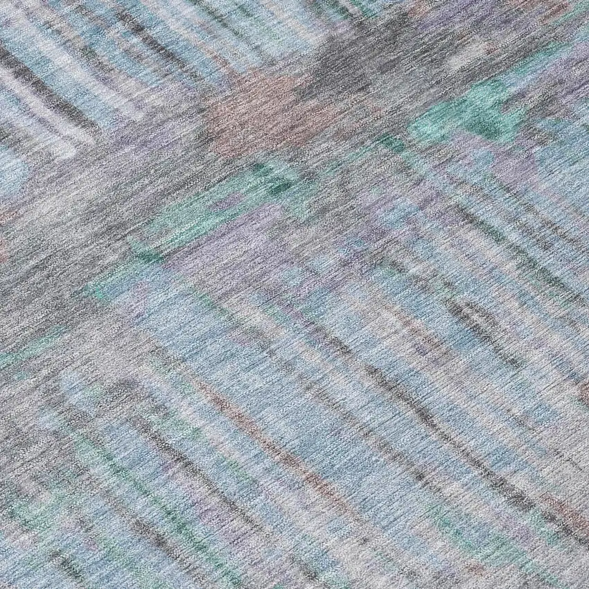 8' Teal Blue And Taupe Round Abstract Washable Indoor Outdoor Area Rug Photo 7