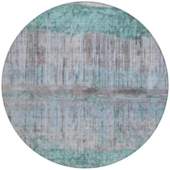 8' Teal Blue And Taupe Round Abstract Washable Indoor Outdoor Area Rug Photo 3