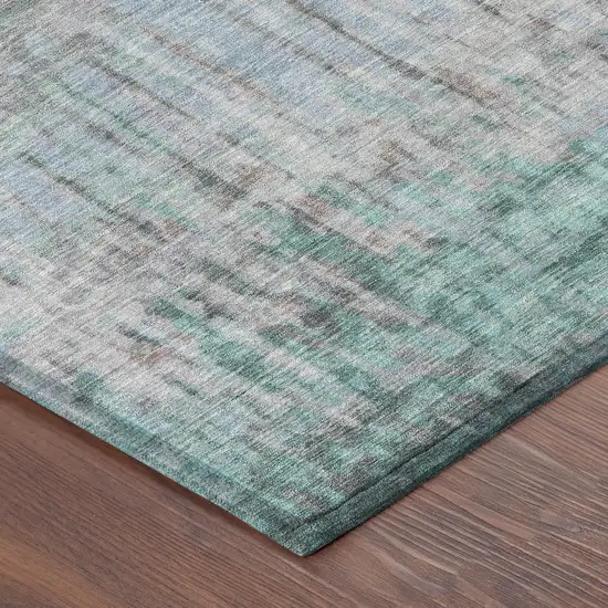 8' Teal Blue And Taupe Round Abstract Washable Indoor Outdoor Area Rug Photo 6