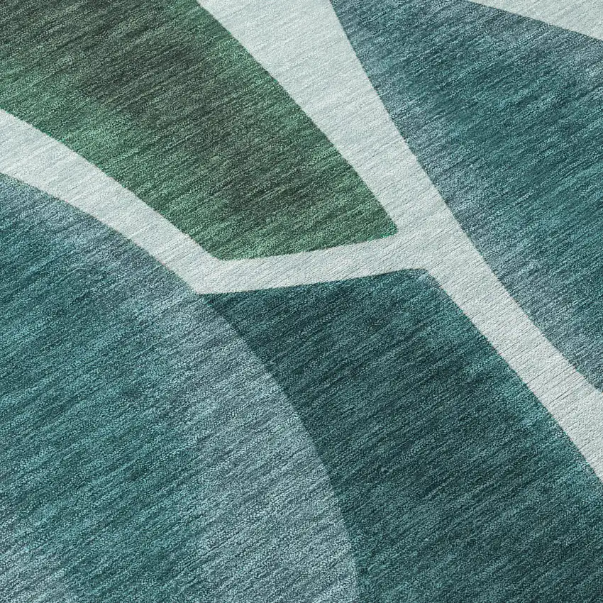 8' Teal Blue And Turquoise Round Abstract Washable Indoor Outdoor Area Rug Photo 2