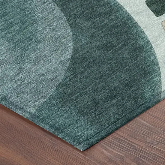 8' Teal Blue And Turquoise Round Abstract Washable Indoor Outdoor Area Rug Photo 5