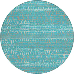 Photo of 8' Teal Blue And Turquoise Round Abstract Washable Indoor Outdoor Area Rug