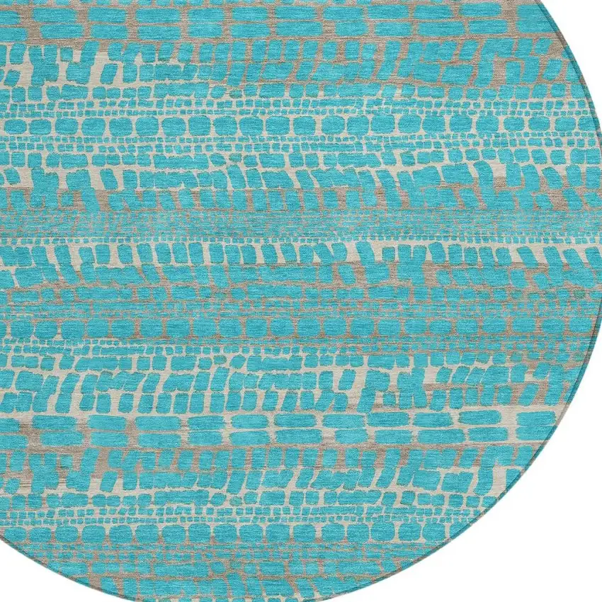 8' Teal Blue And Turquoise Round Abstract Washable Indoor Outdoor Area Rug Photo 2