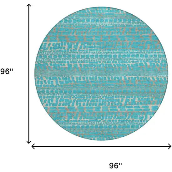 8' Teal Blue And Turquoise Round Abstract Washable Indoor Outdoor Area Rug Photo 7