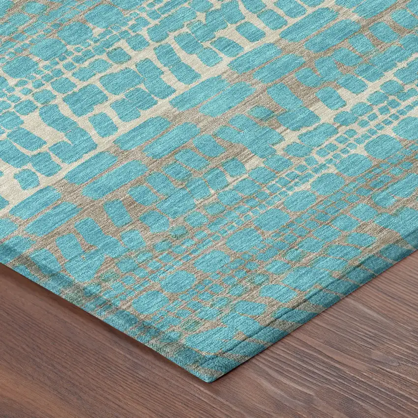 8' Teal Blue And Turquoise Round Abstract Washable Indoor Outdoor Area Rug Photo 5