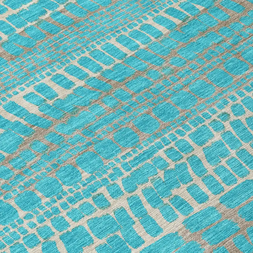 8' Teal Blue And Turquoise Round Abstract Washable Indoor Outdoor Area Rug Photo 6