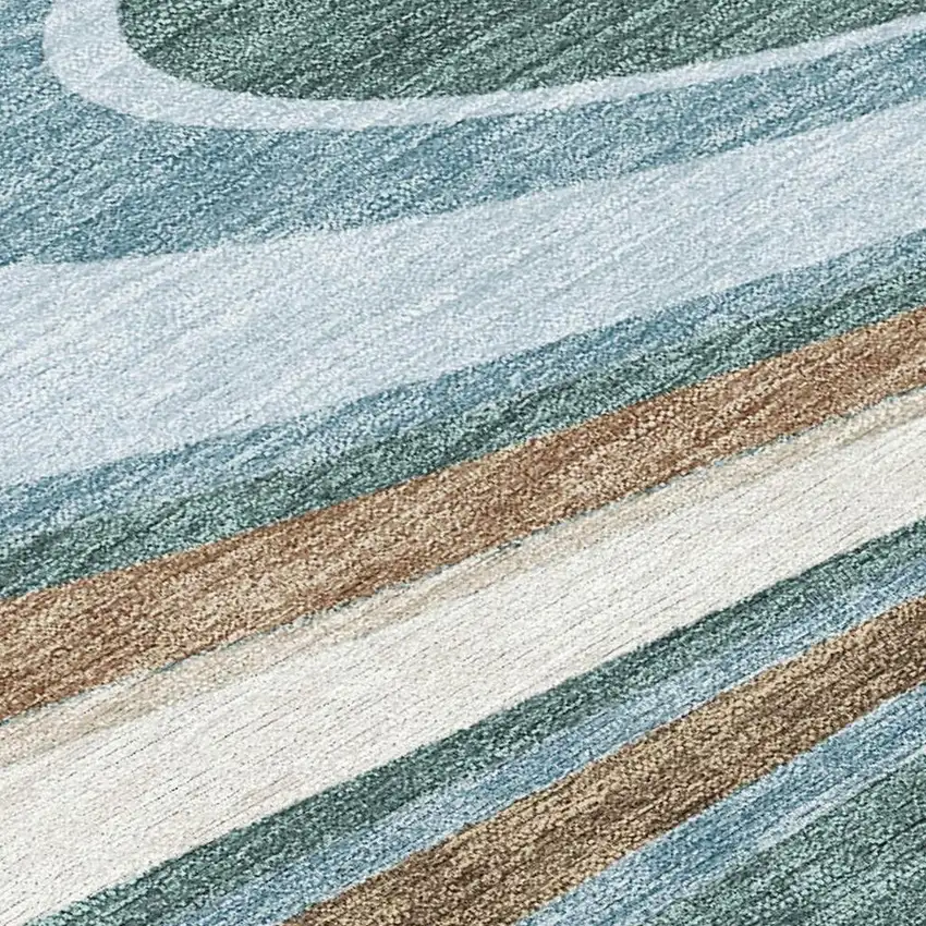 8' Teal Blue And Turquoise Round Abstract Washable Indoor Outdoor Area Rug Photo 4