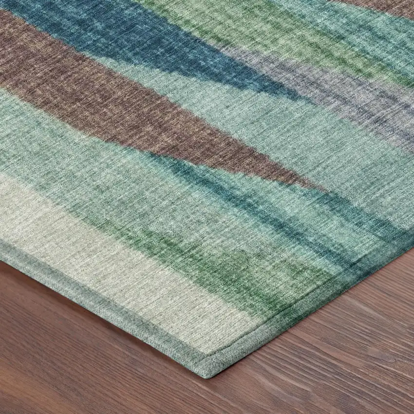 8' Teal Blue And Turquoise Round Striped Washable Indoor Outdoor Area Rug Photo 5