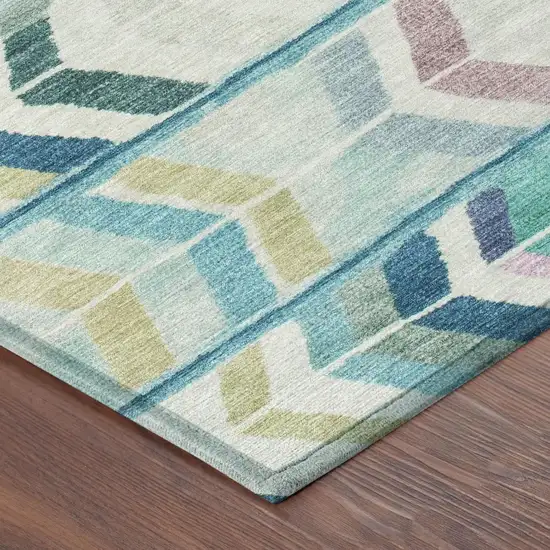 8' Teal Blue And Turquoise Round Tribal Washable Indoor Outdoor Area Rug Photo 5