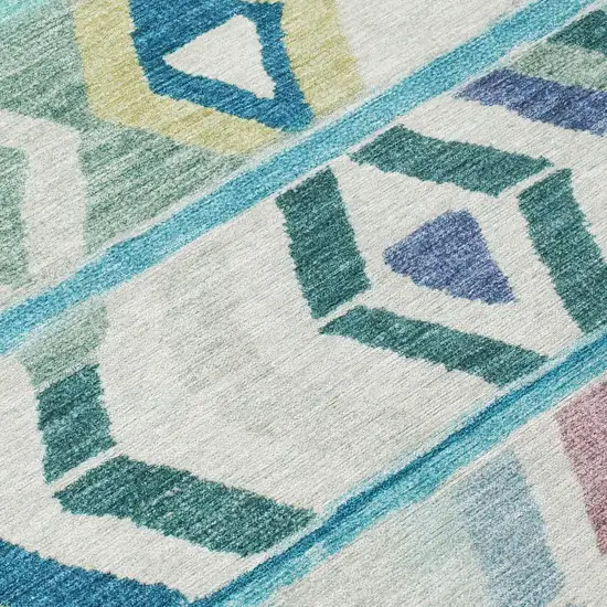8' Teal Blue And Turquoise Round Tribal Washable Indoor Outdoor Area Rug Photo 6