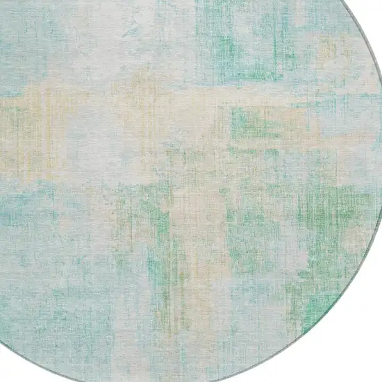 8' Teal Blue And Wheat Round Abstract Washable Indoor Outdoor Area Rug Photo 8