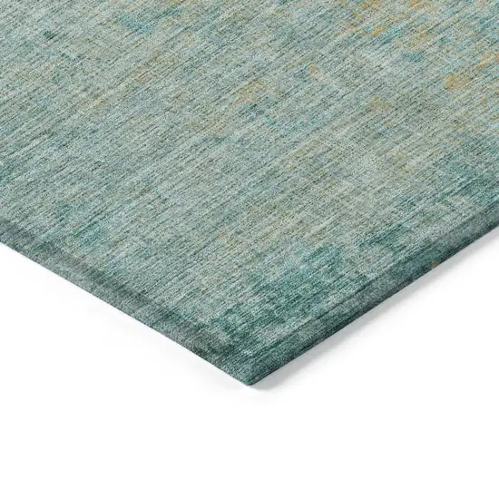 8' Teal Blue And Wheat Round Abstract Washable Indoor Outdoor Area Rug Photo 7