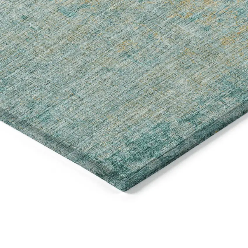 8' Teal Blue And Wheat Round Abstract Washable Indoor Outdoor Area Rug Photo 7