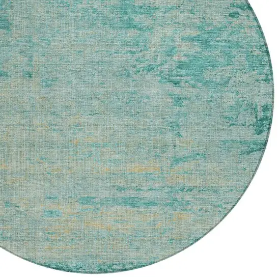 8' Teal Blue And Wheat Round Abstract Washable Indoor Outdoor Area Rug Photo 4