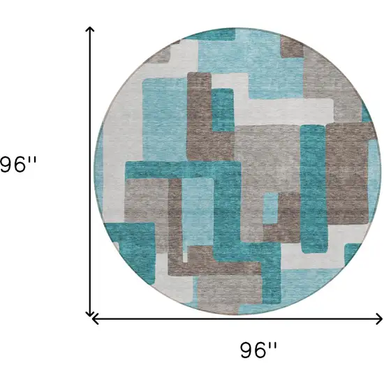 8' Teal Blue Aqua And Beige Round Abstract Washable Indoor Outdoor Area Rug Photo 9