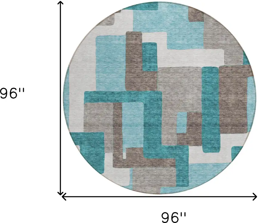 8' Teal Blue Aqua And Beige Round Abstract Washable Indoor Outdoor Area Rug Photo 9