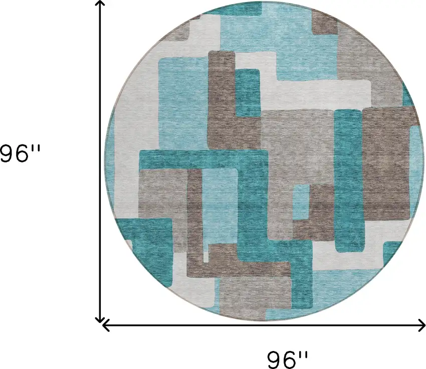 8' Teal Blue Aqua And Beige Round Abstract Washable Indoor Outdoor Area Rug Photo 9