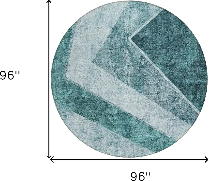8' Teal Blue Aqua And Blue Round Geometric Washable Indoor Outdoor Area Rug Photo 3