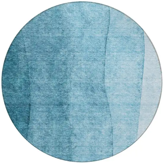 8' Teal Blue Aqua And Blue Round Ombre Washable Indoor Outdoor Area Rug Photo 4
