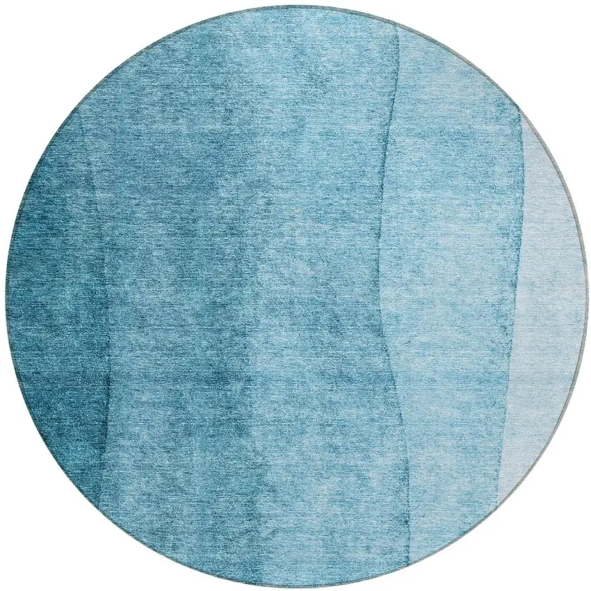 8' Teal Blue Aqua And Blue Round Ombre Washable Indoor Outdoor Area Rug Photo 4