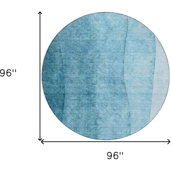8' Teal Blue Aqua And Blue Round Ombre Washable Indoor Outdoor Area Rug Photo 3