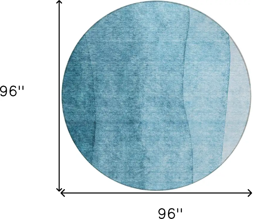 8' Teal Blue Aqua And Blue Round Ombre Washable Indoor Outdoor Area Rug Photo 3