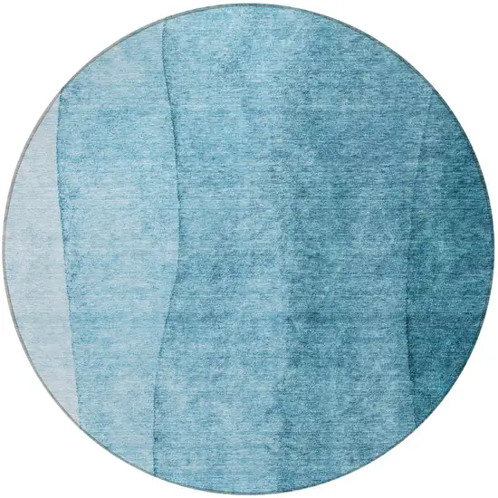 8' Teal Blue Aqua And Blue Round Ombre Washable Indoor Outdoor Area Rug Photo 5