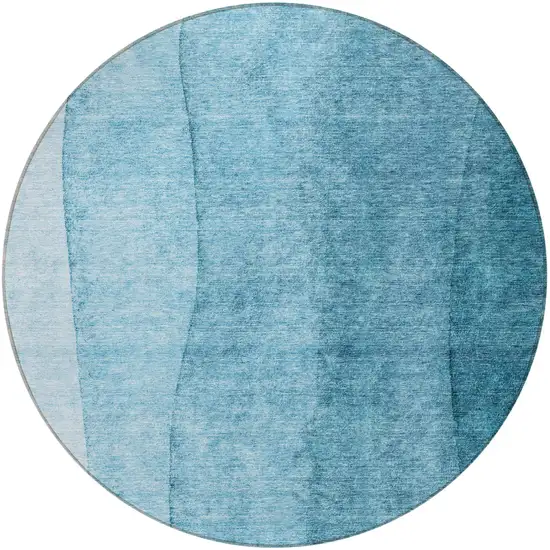 8' Teal Blue Aqua And Blue Round Ombre Washable Indoor Outdoor Area Rug Photo 5