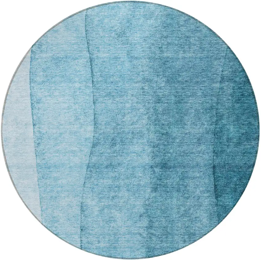 8' Teal Blue Aqua And Blue Round Ombre Washable Indoor Outdoor Area Rug Photo 5