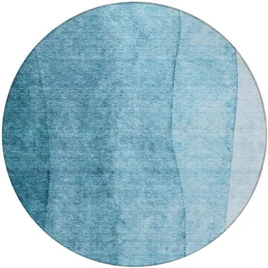 8' Teal Blue Aqua And Blue Round Ombre Washable Indoor Outdoor Area Rug Photo 2