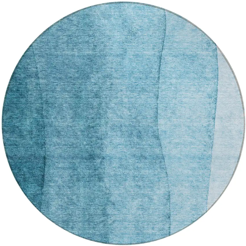 8' Teal Blue Aqua And Blue Round Ombre Washable Indoor Outdoor Area Rug Photo 2