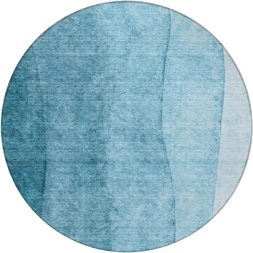 8' Teal Blue Aqua And Blue Round Ombre Washable Indoor Outdoor Area Rug Photo 2