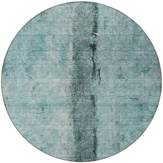 8' Teal Blue Aqua And Charcoal Round Abstract Washable Indoor Outdoor Area Rug Photo 4