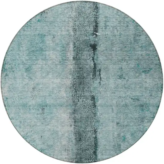 8' Teal Blue Aqua And Charcoal Round Abstract Washable Indoor Outdoor Area Rug Photo 4