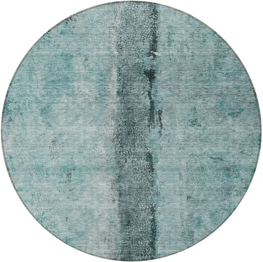 8' Teal Blue Aqua And Charcoal Round Abstract Washable Indoor Outdoor Area Rug Photo 4