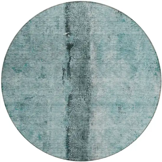 8' Teal Blue Aqua And Charcoal Round Abstract Washable Indoor Outdoor Area Rug Photo 2