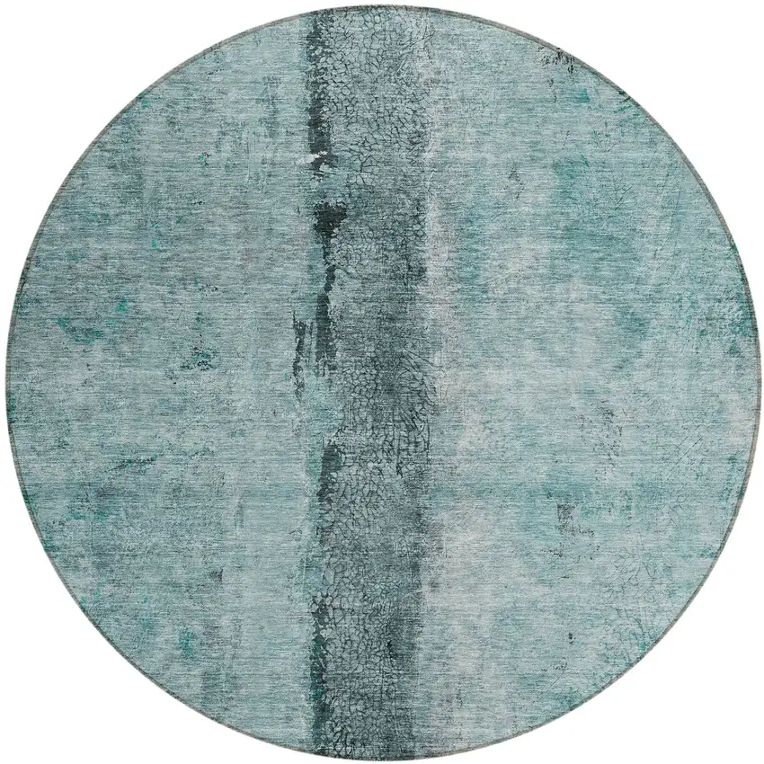 8' Teal Blue Aqua And Charcoal Round Abstract Washable Indoor Outdoor Area Rug Photo 2