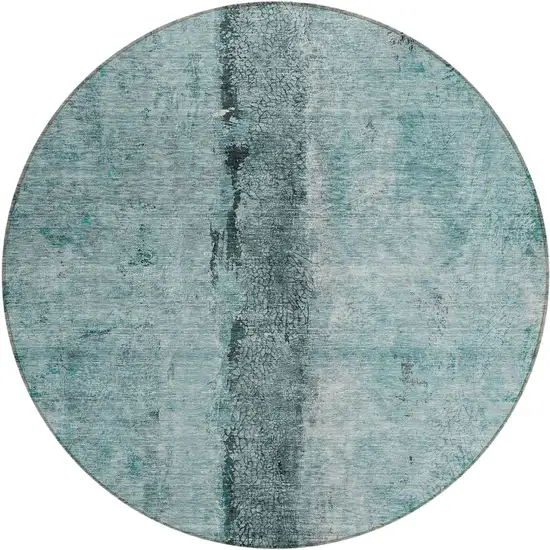 8' Teal Blue Aqua And Charcoal Round Abstract Washable Indoor Outdoor Area Rug Photo 2